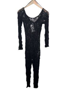 Zara Black Stretch Lace Full-Length Long Sleeve Jumpsuit Size Small